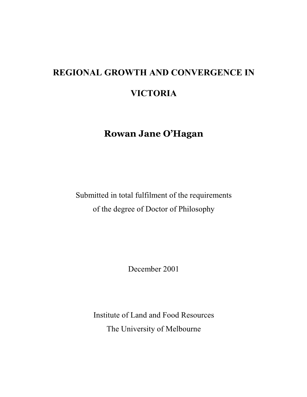 Regional Growth and Convergence in Victoria