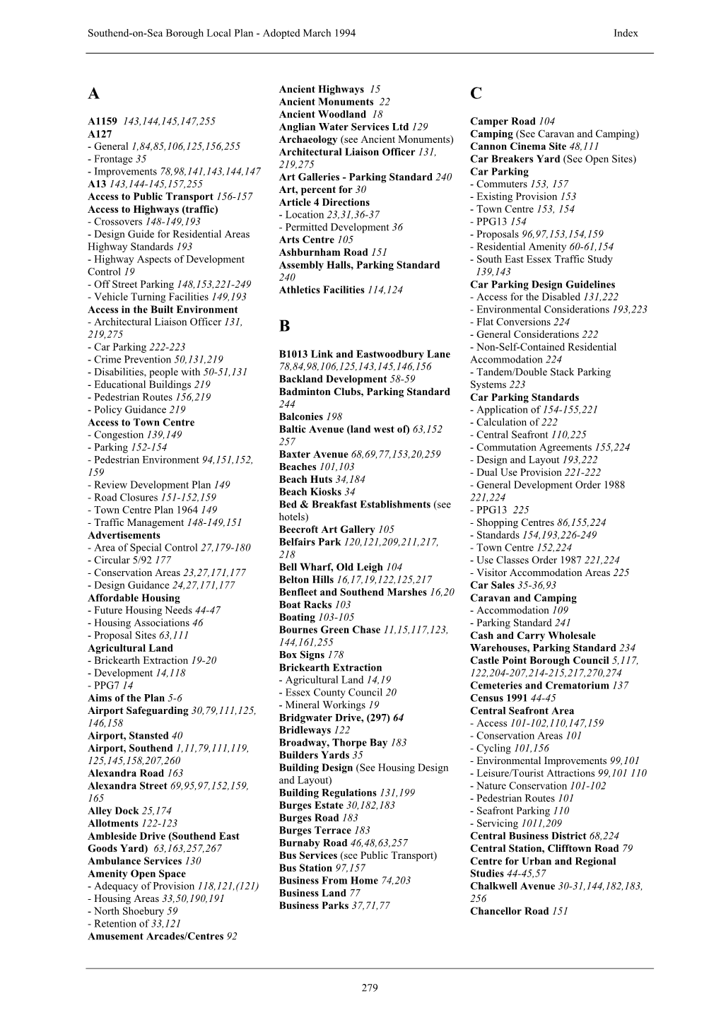 Southend-On-Sea Borough Local Plan - Adopted March 1994 Index