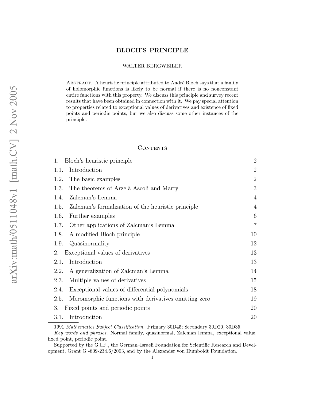 [Math.CV] 2 Nov 2005 Pet Rn 8924620,Adb H Lxne O Humb Von Alexander the by and -809-234.6/2003, G Grant Opment, Point