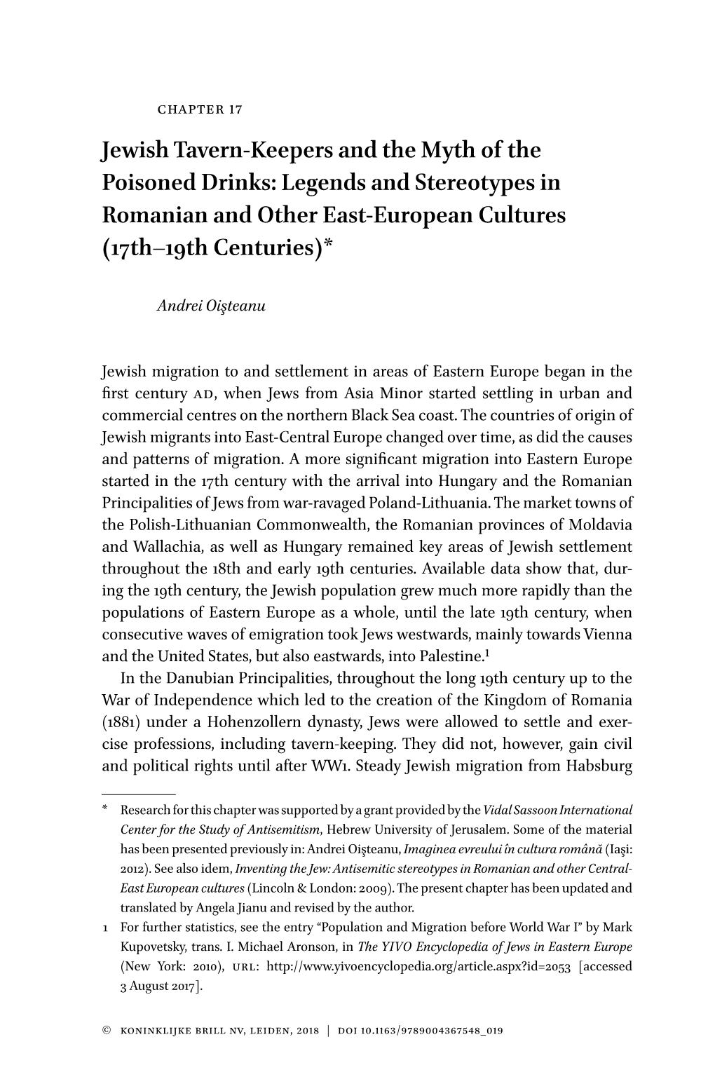 Jewish Tavern-Keepers and the Myth of the Poisoned Drinks: Legends and Stereotypes in Romanian and Other East-European Cultures (17Th–19Th Centuries)*