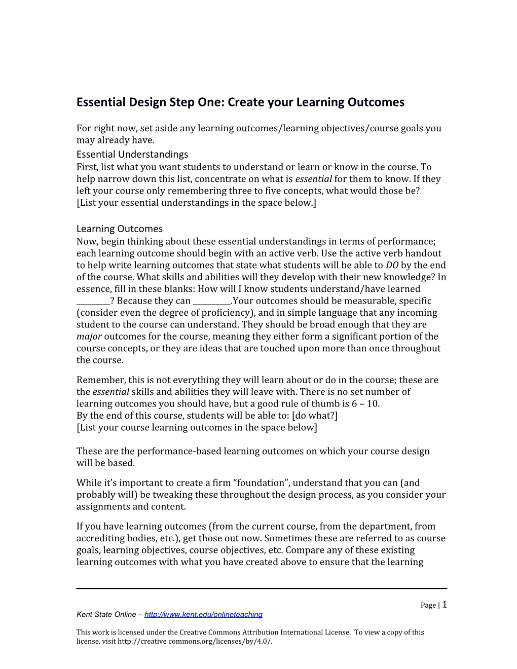 Essential Design Step One: Create Your Learning Outcomes