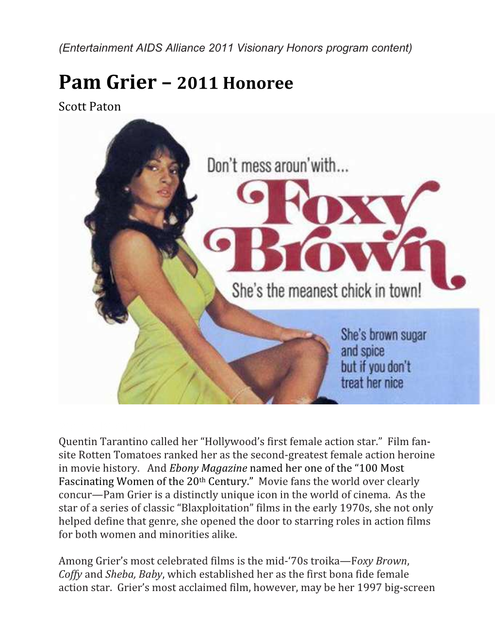 Pam Grier – 2011 Honoree Scott Paton