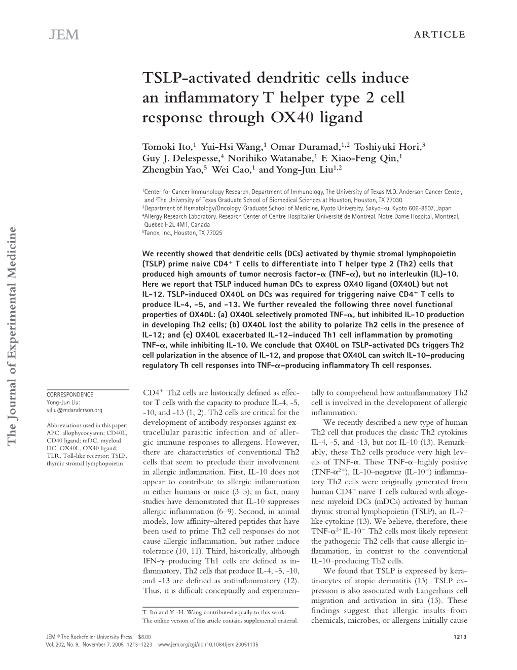 TSLP-Activated Dendritic Cells Induce an Inflammatory T Helper