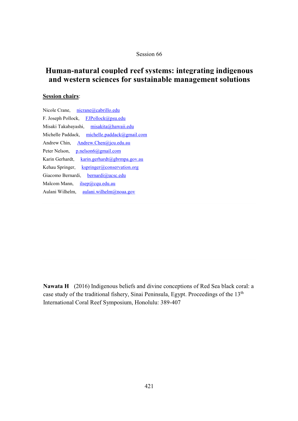 Human-Natural Coupled Reef Systems: Integrating Indigenous and Western Sciences for Sustainable Management Solutions