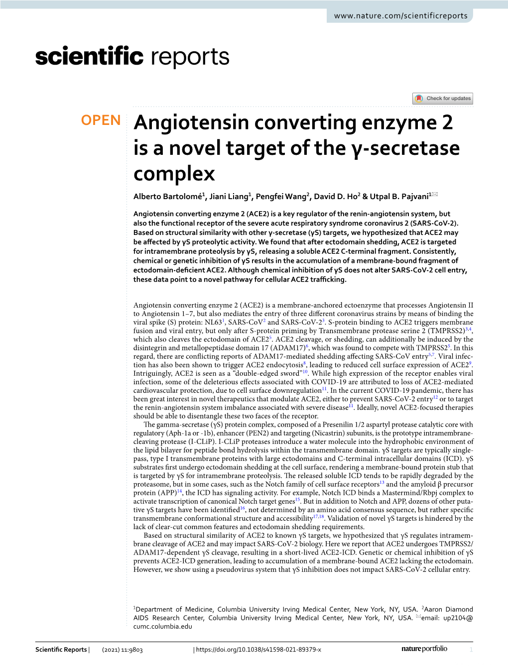 Angiotensin Converting Enzyme 2 Is a Novel Target of the Γ-Secretase