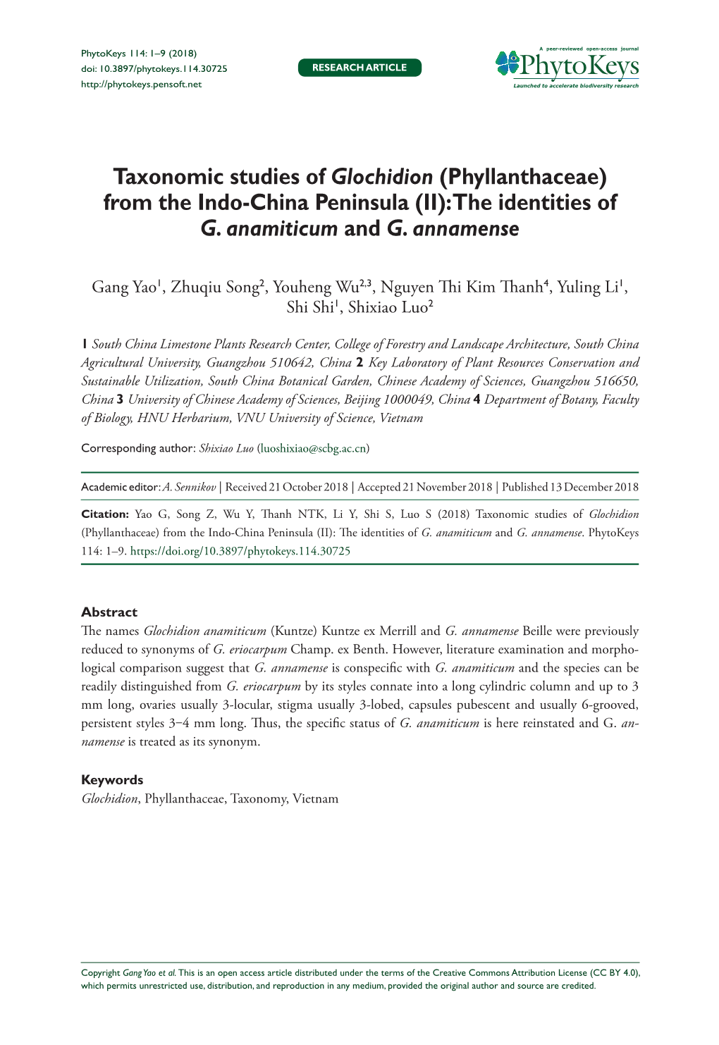 Taxonomic Studies of Glochidion (Phyllanthaceae) from the Indo-China Peninsula (II): the Identities of G