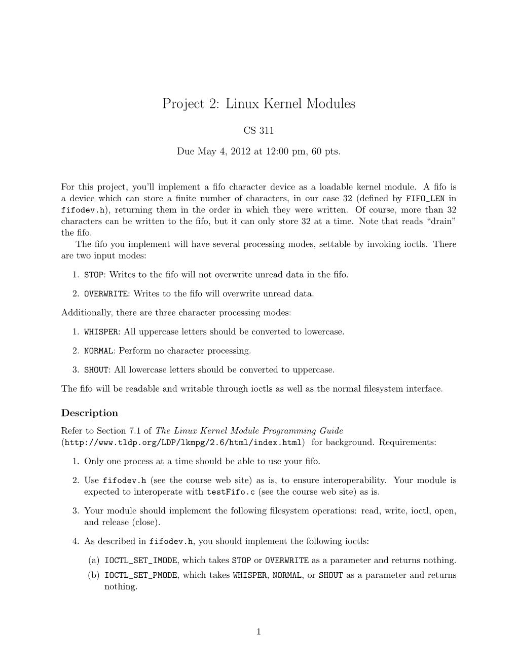 Project 2: Linux Kernel Modules