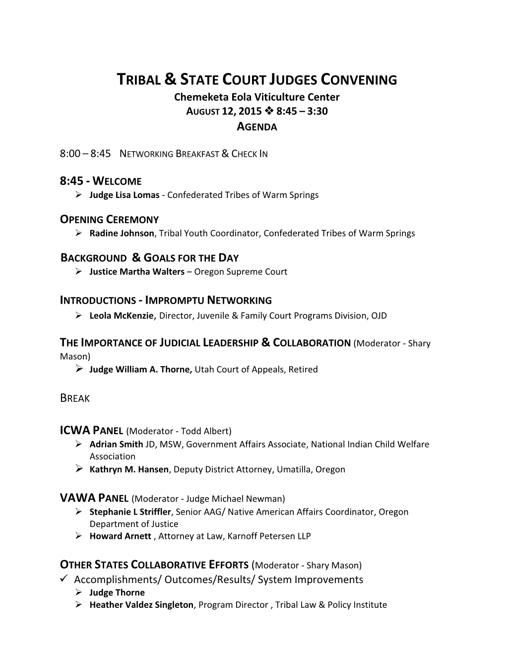Tribal &State Court Judges Convening