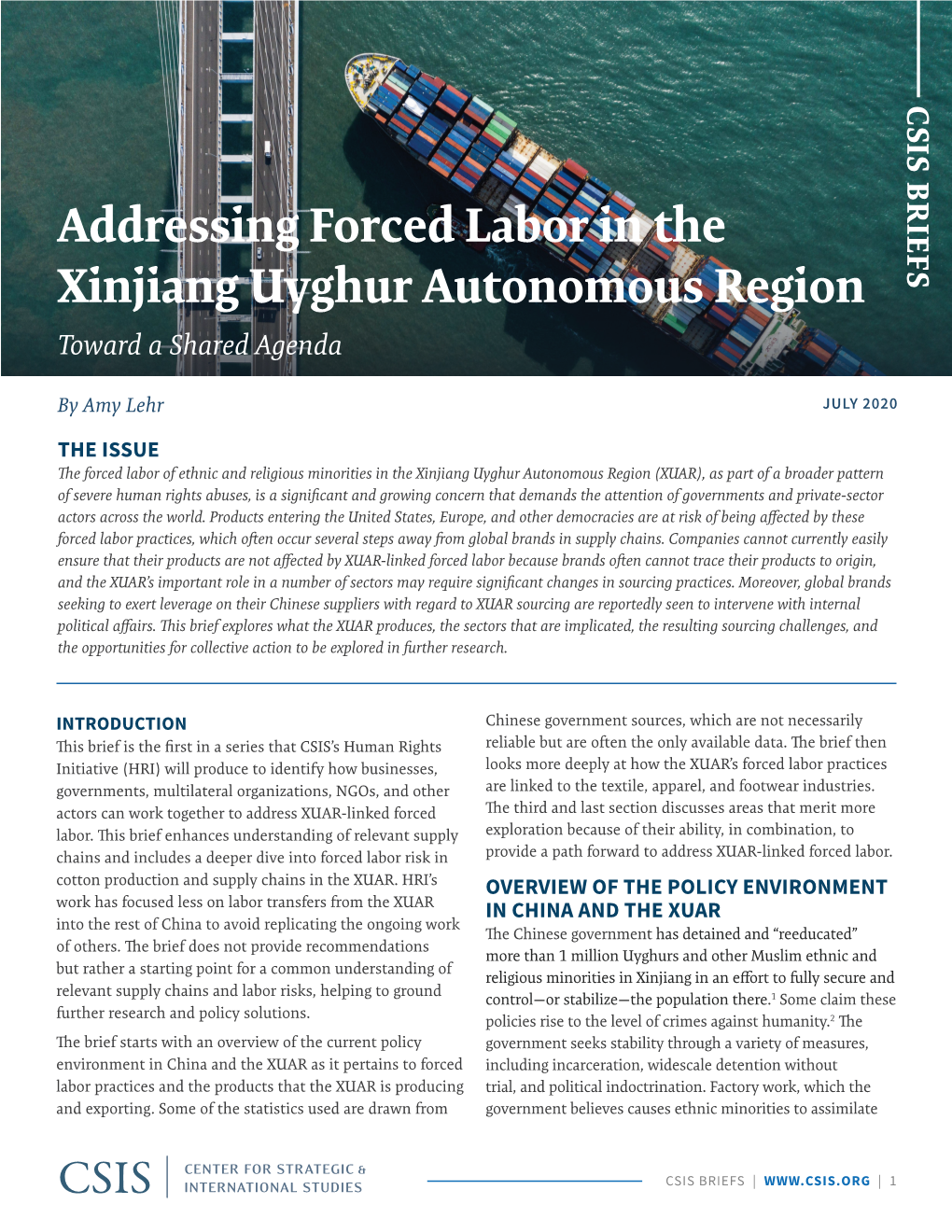 Addressing Forced Labor in the Xinjiang Uyghur Autonomous Region Toward a Shared Agenda
