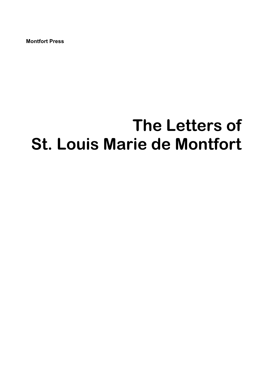 The Letters of St. Louis Marie De Montfort