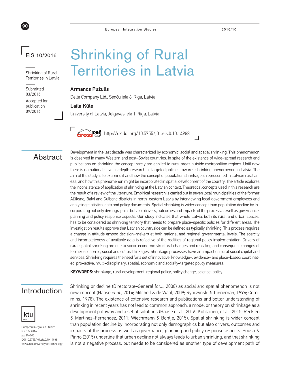 Shrinking of Rural Territories in Latvia Territories in Latvia