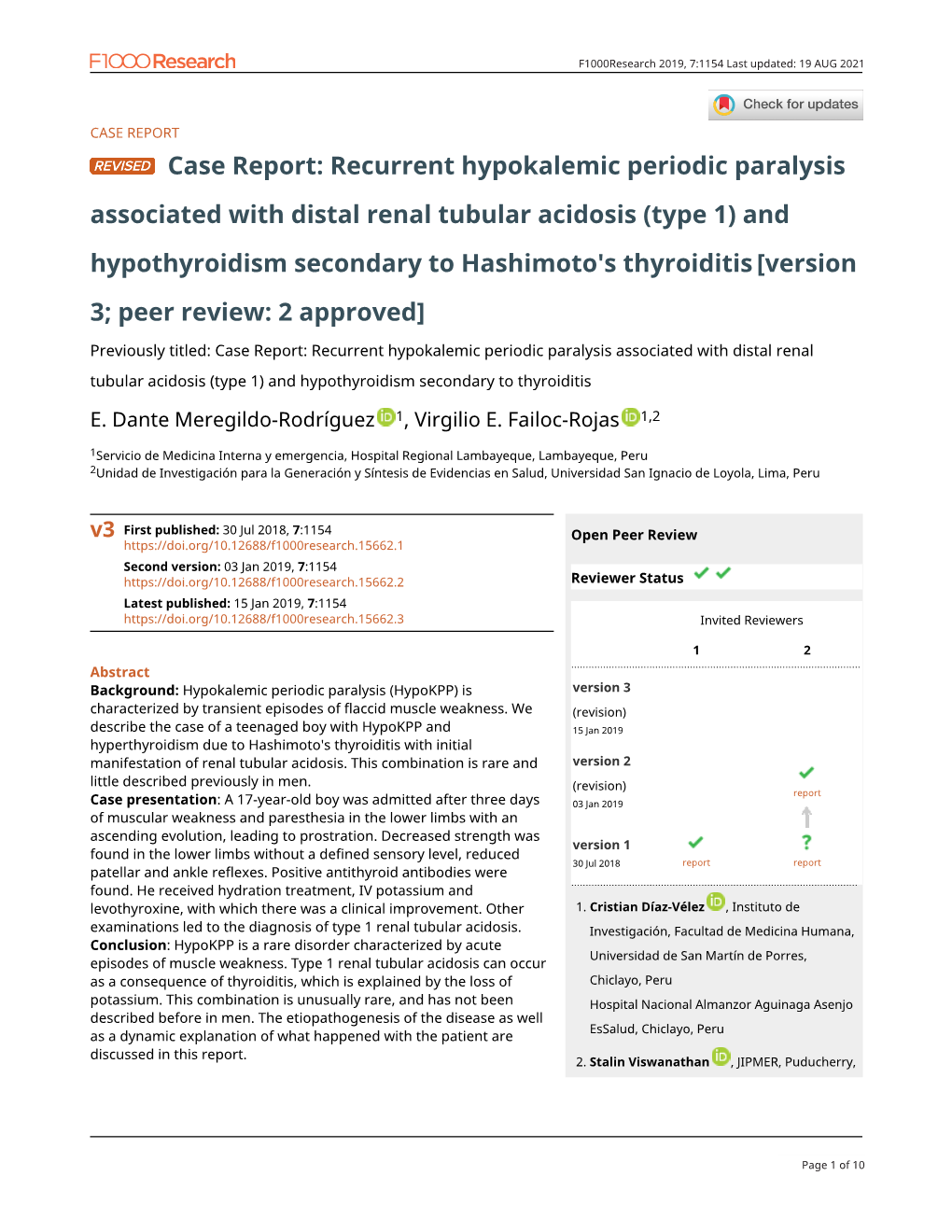 Case Report: Recurrent Hypokalemic Periodic Paralysis Associated With