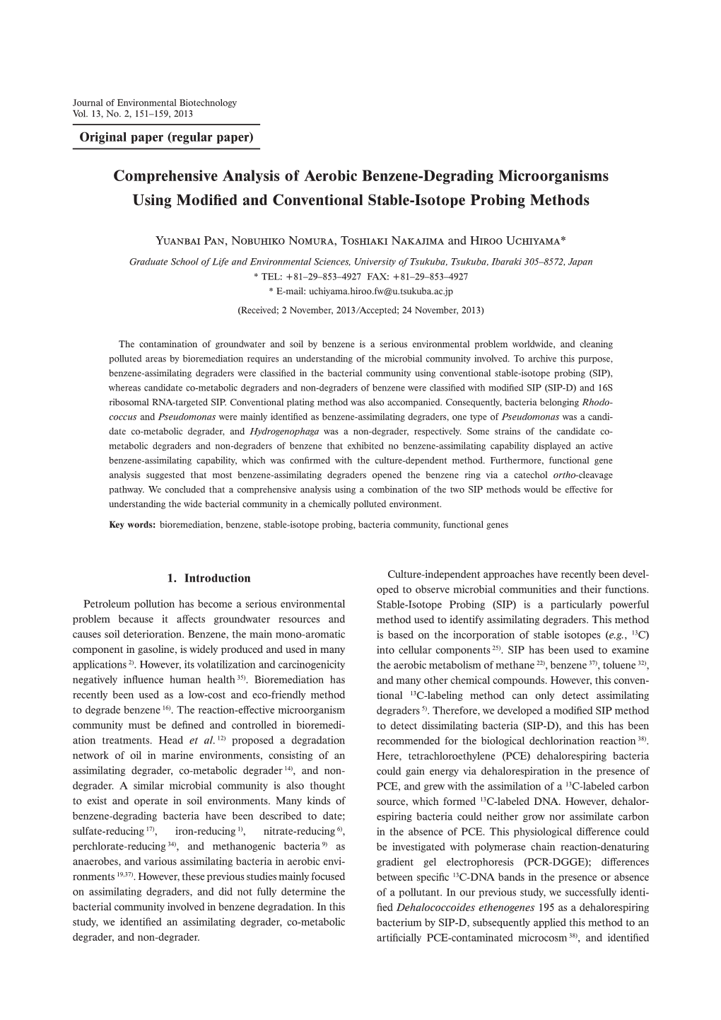 Comprehensive Analysis of Aerobic Benzene-Degrading Microorganisms Using Modified and Conventional Stable-Isotope Probing Methods