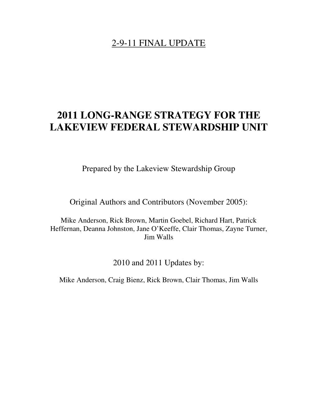 2011 Long-Range Strategy for the Lakeview Federal Stewardship Unit