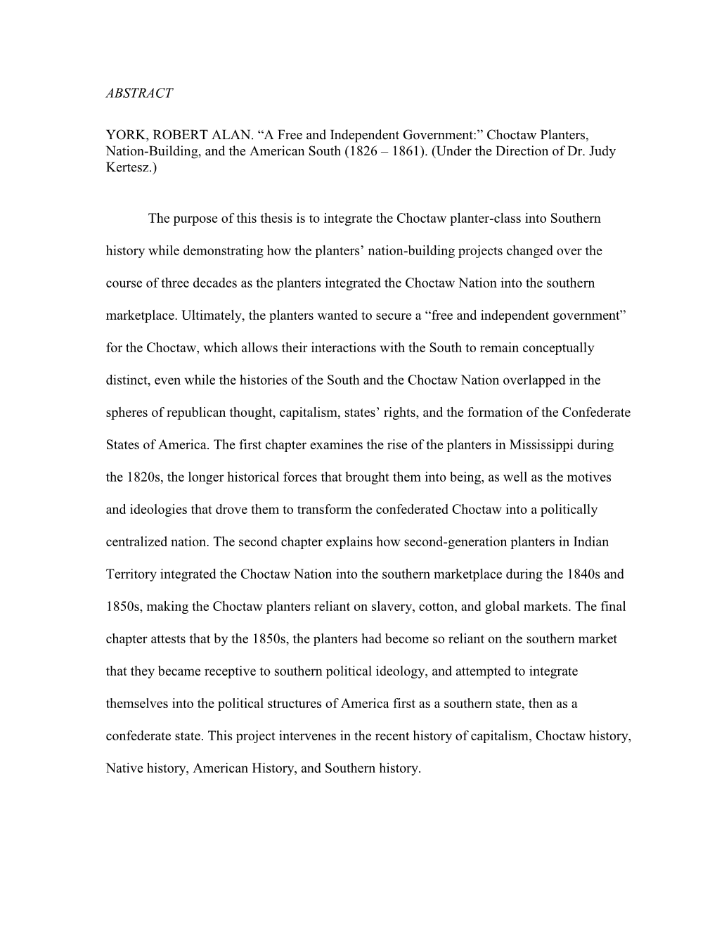 Choctaw Planters, Nation-Building, and the American South (1826 – 1861)