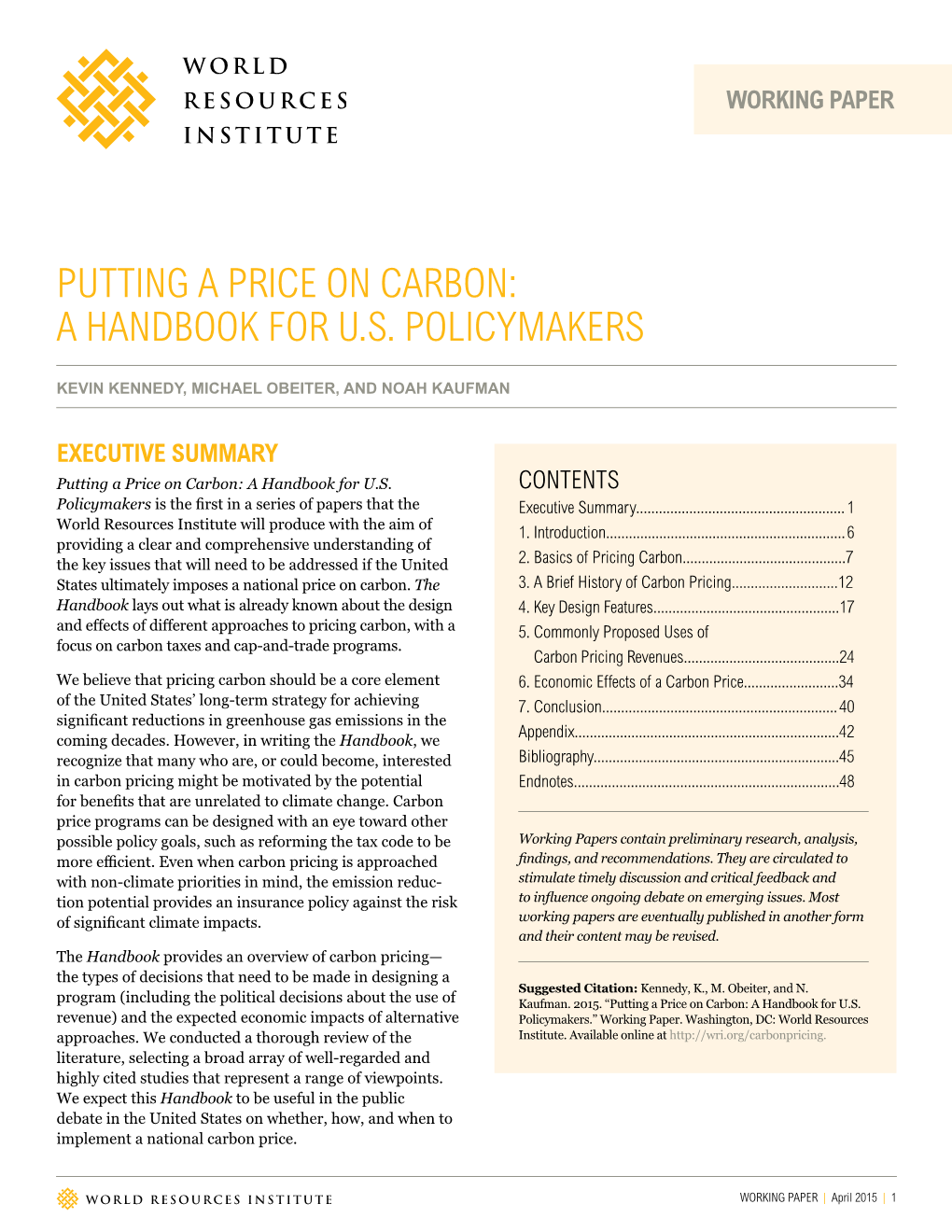 Putting a Price on Carbon: a Handbook for U.S