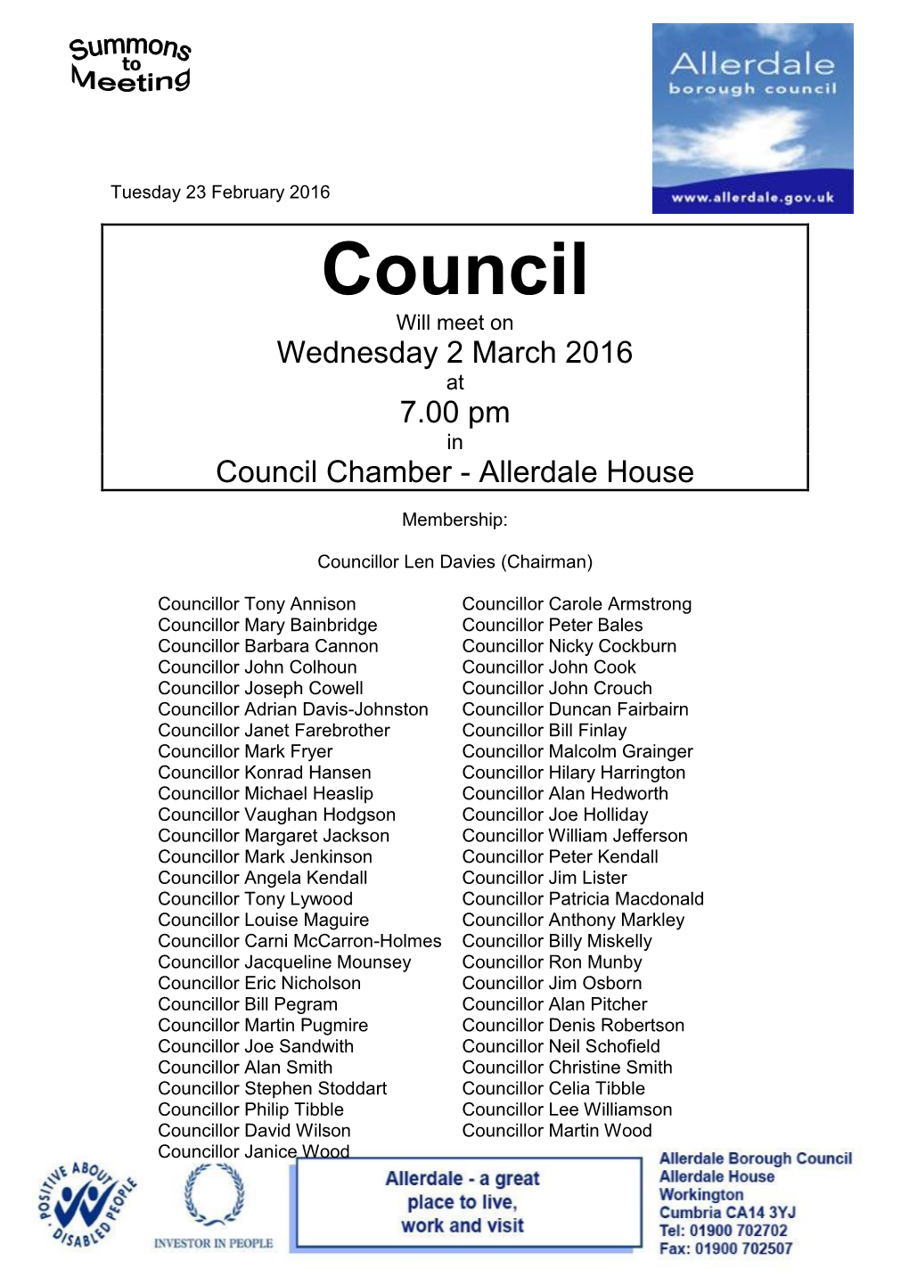(Public Pack)Agenda Document for Council, 02/03/2016 19:00