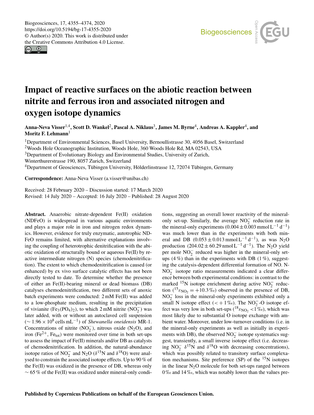 Impact of Reactive Surfaces on the Abiotic Reaction Between Nitrite and Ferrous Iron and Associated Nitrogen and Oxygen Isotope Dynamics