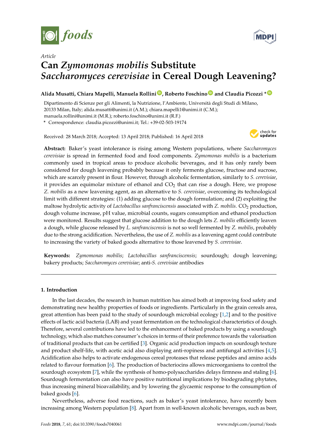 Can Zymomonas Mobilis Substitute Saccharomyces Cerevisiae in Cereal Dough Leavening?