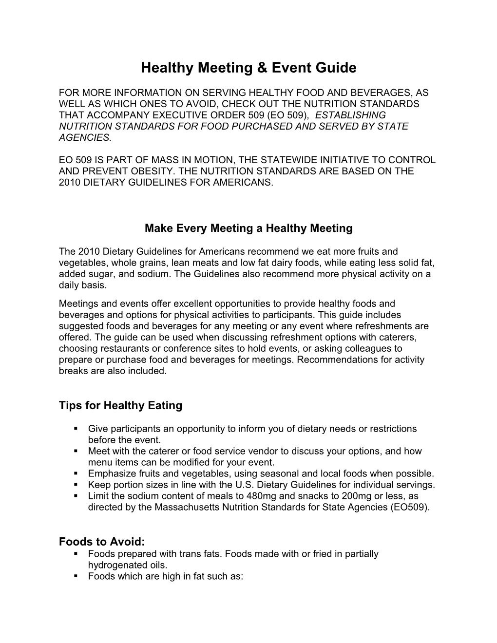 Healthy Meeting and Event Guide