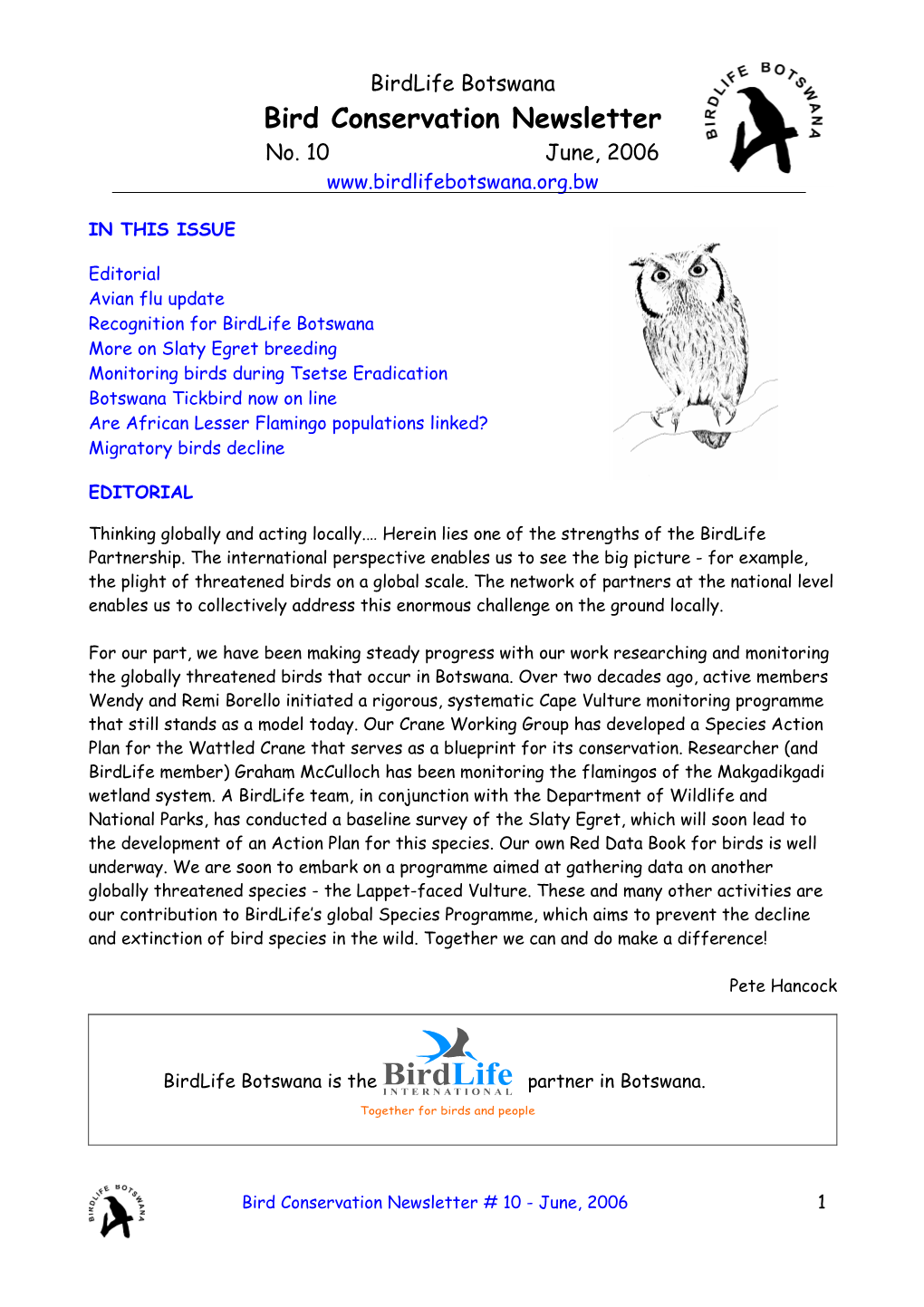 Bird Conservation Newsletter No