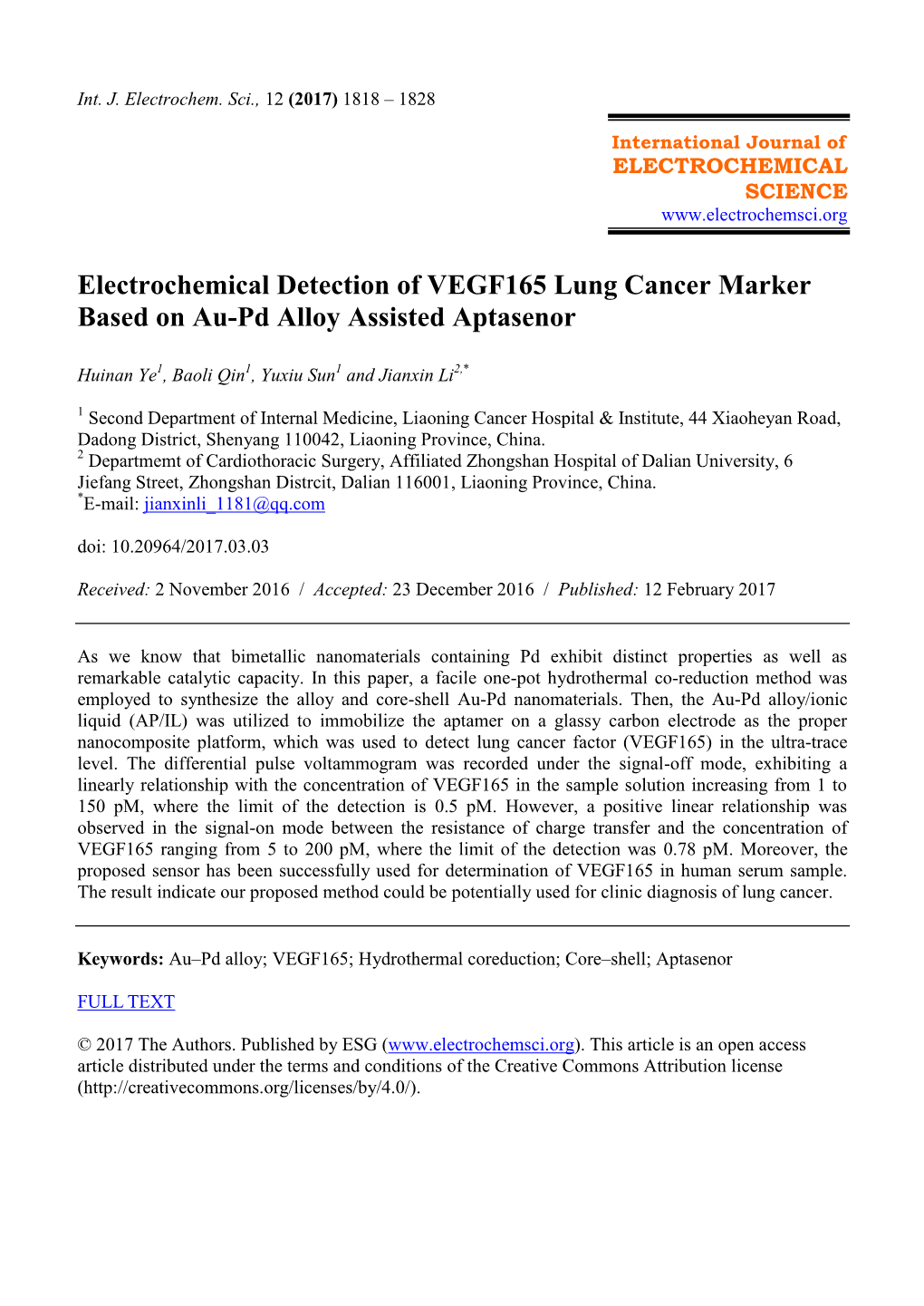 Electrochemical Detection of VEGF165 Lung Cancer Marker Based on Au-Pd Alloy Assisted Aptasenor