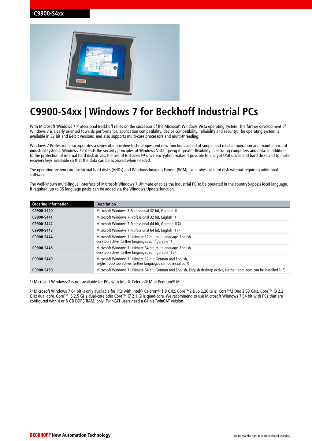 C9900-S4xx | Windows 7 for Beckhoff Industrial Pcs