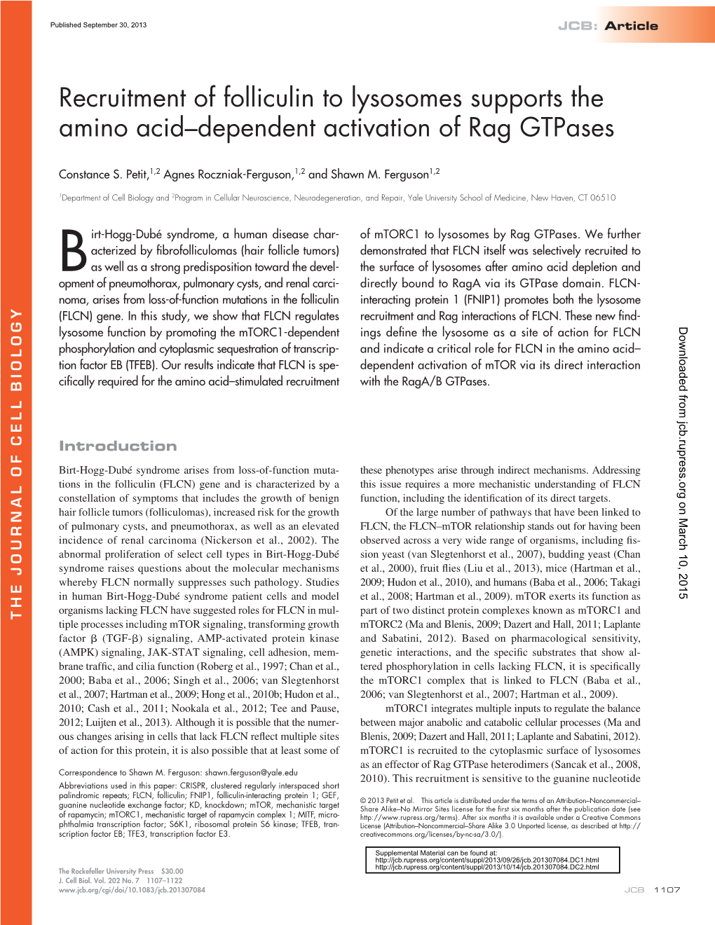 Recruitment of Folliculin to Lysosomes Supports the Amino Acid–Dependent Activation of Rag Gtpases