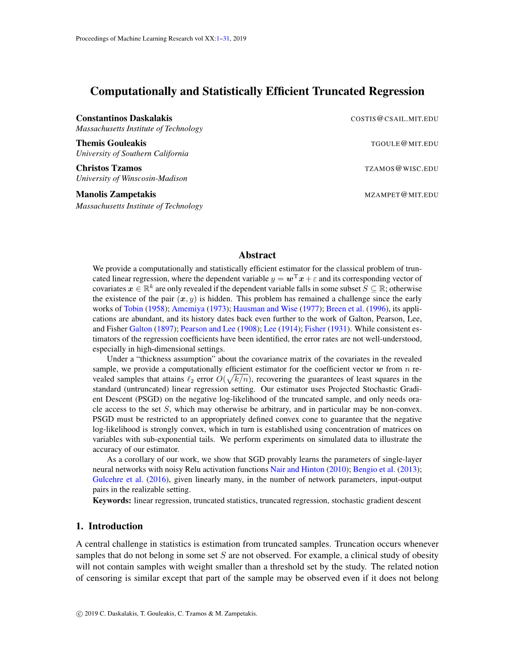 Computationally and Statistically Efficient Truncated Regression