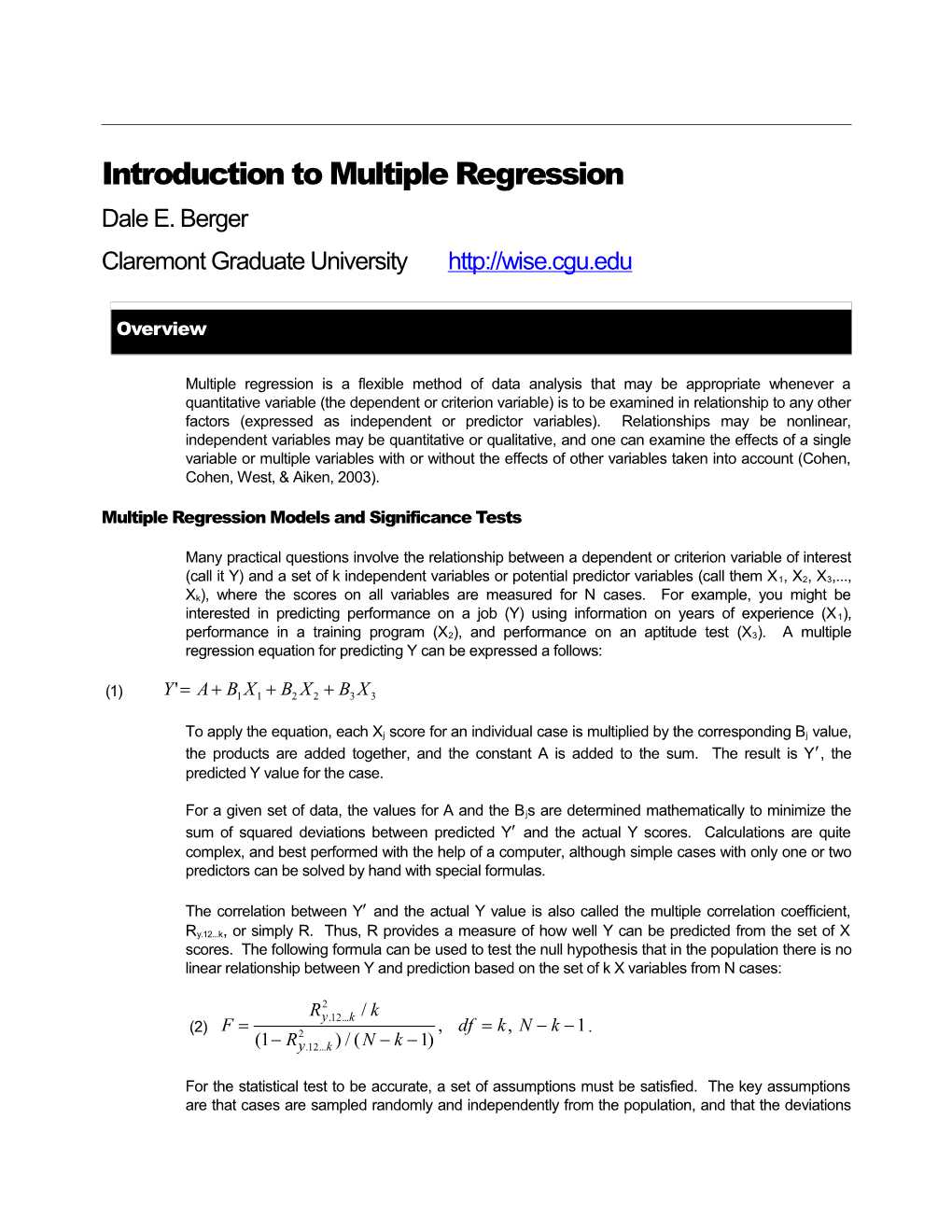 Multiple Regression And Correlation