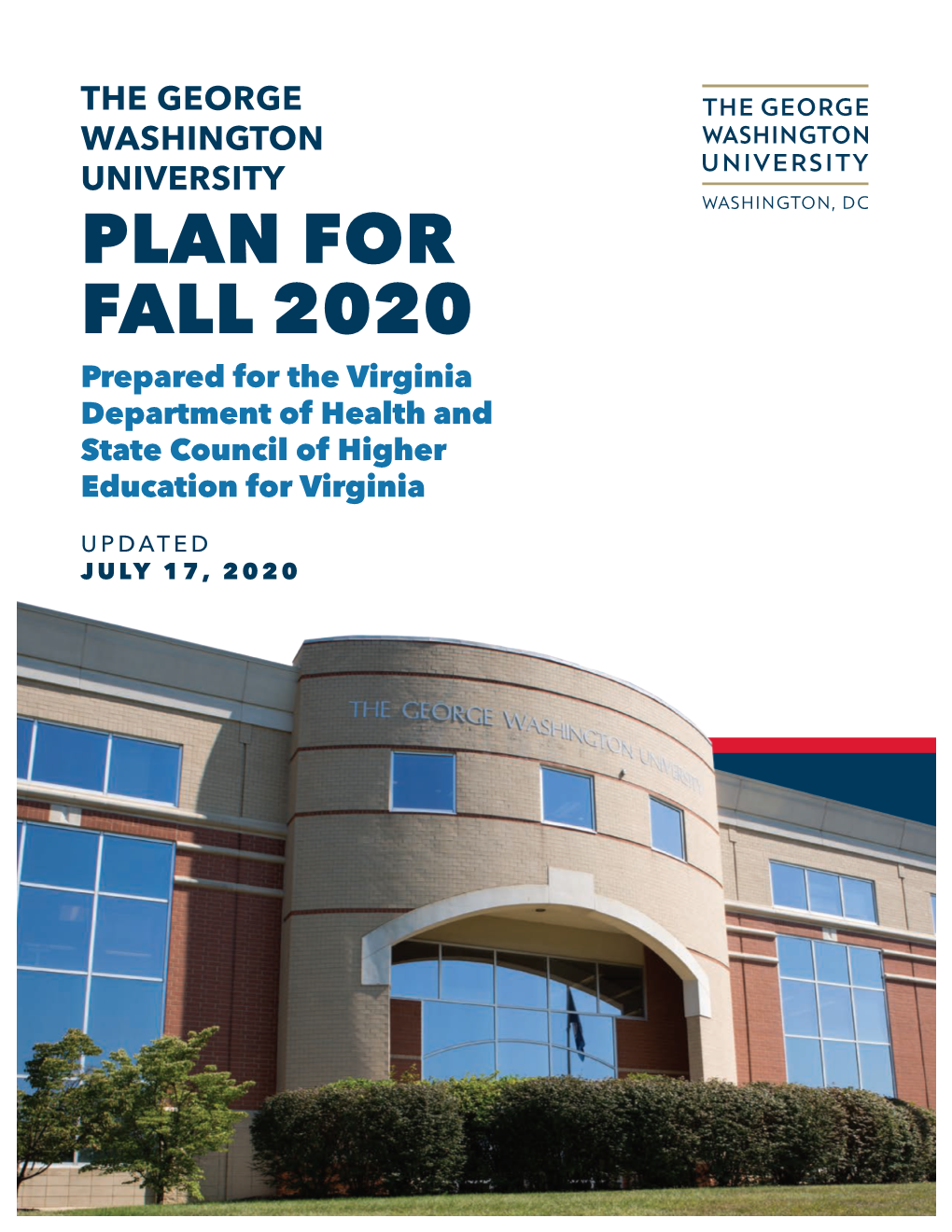 GW Plan for Fall 2020 Prepared for Virginia