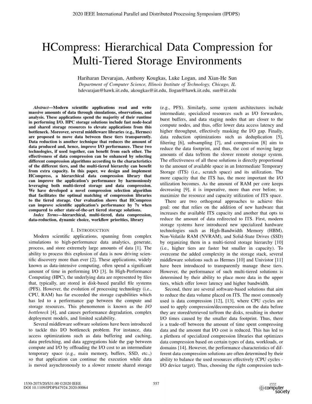 Hierarchical Data Compression for Multi-Tiered Storage Environments