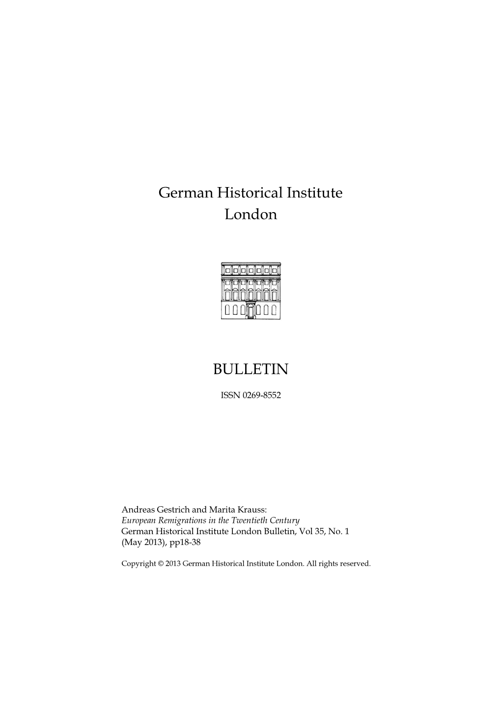 German Historical Institute London Bulletin, Vol 35, No