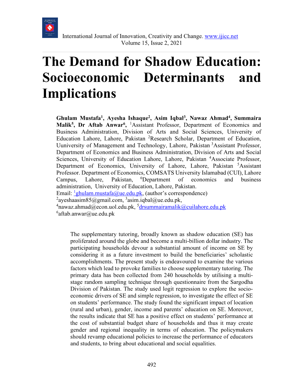 The Demand for Shadow Education: Socioeconomic Determinants and Implications