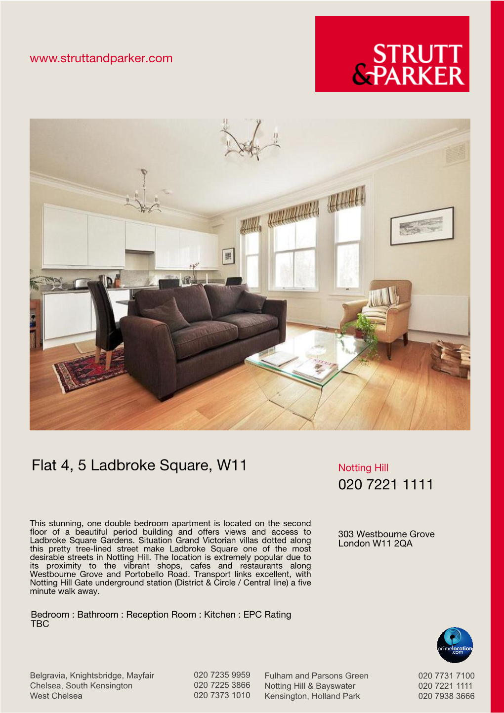 Flat 4, 5 Ladbroke Square, W11 Notting Hill 020 7221 1111