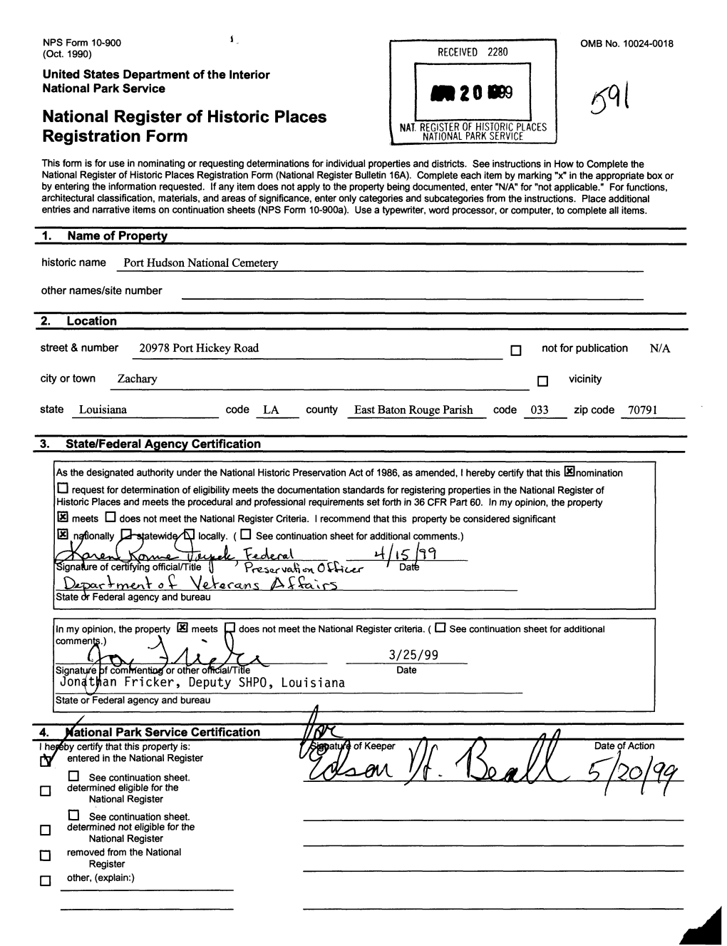 '"A/Urj^- 3/25/" Signature Bf Comfrfentidgl'hfentickj'or Other Official/Title Date Jona'trtan Fricker, Deputy SHPO, Louisiana State Or Federal Agency and Bureau ± 4