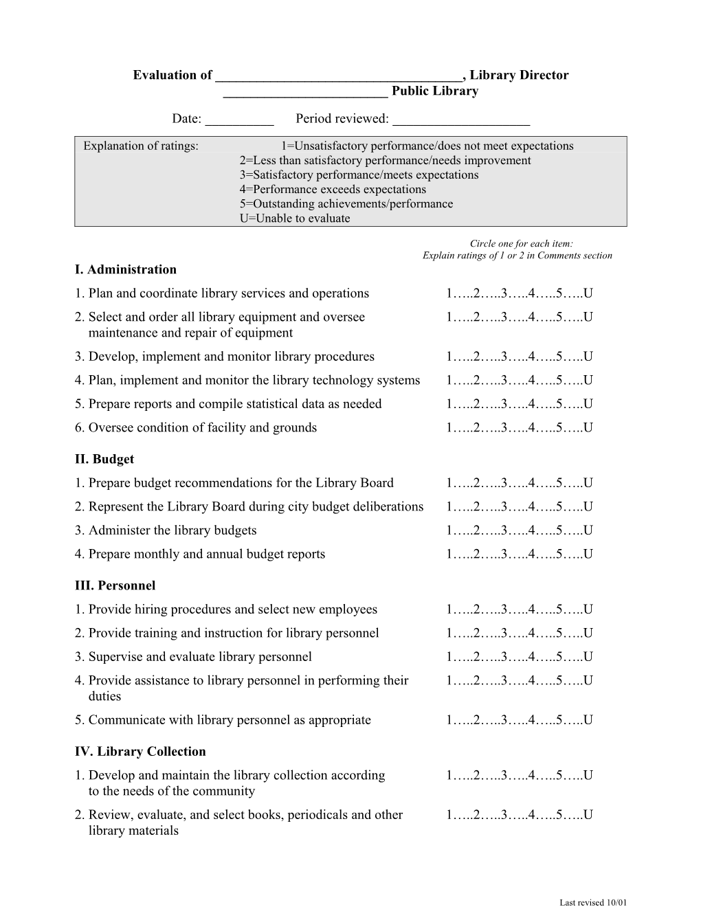 Library Director Evaluation