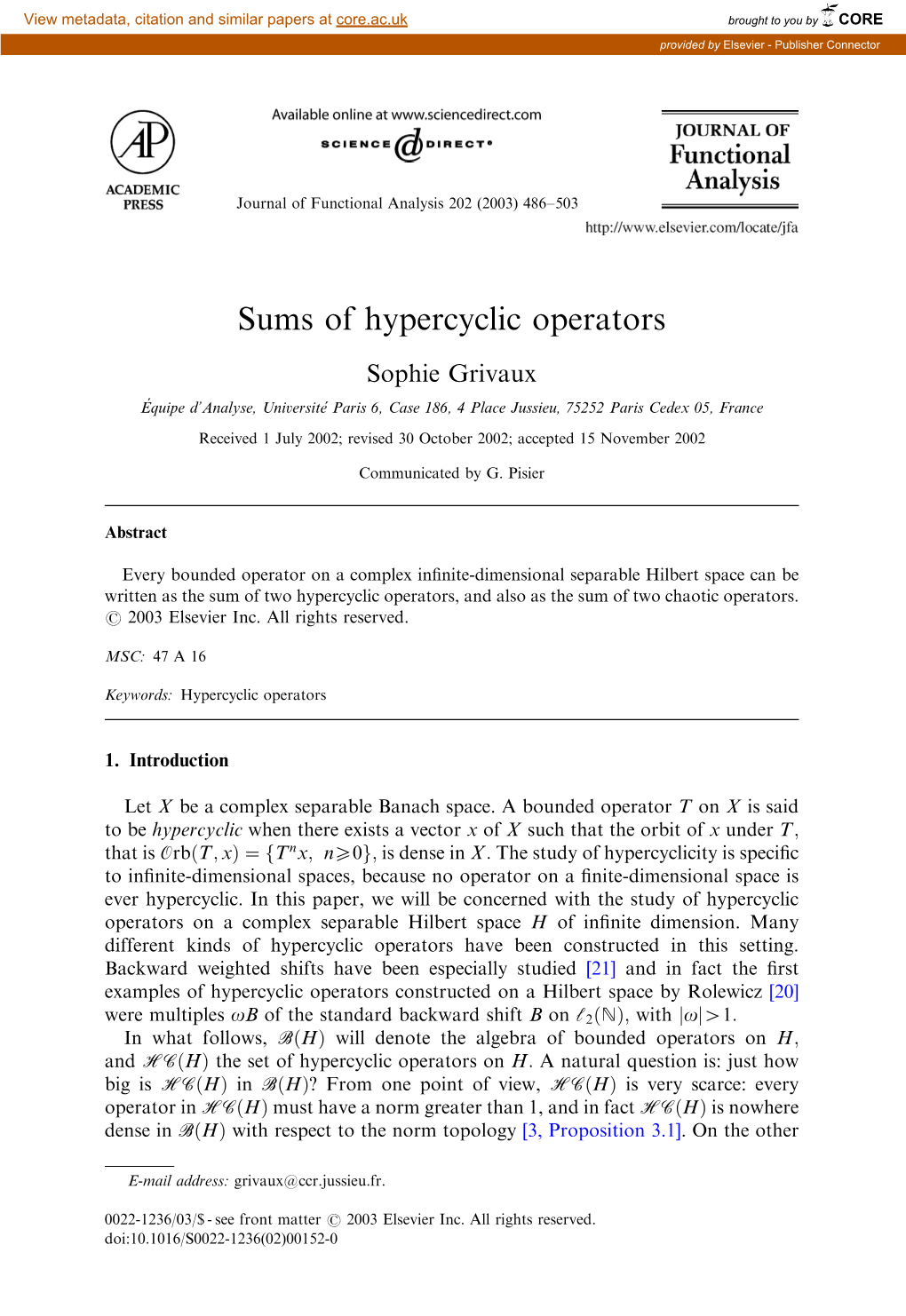 Sums of Hypercyclic Operators