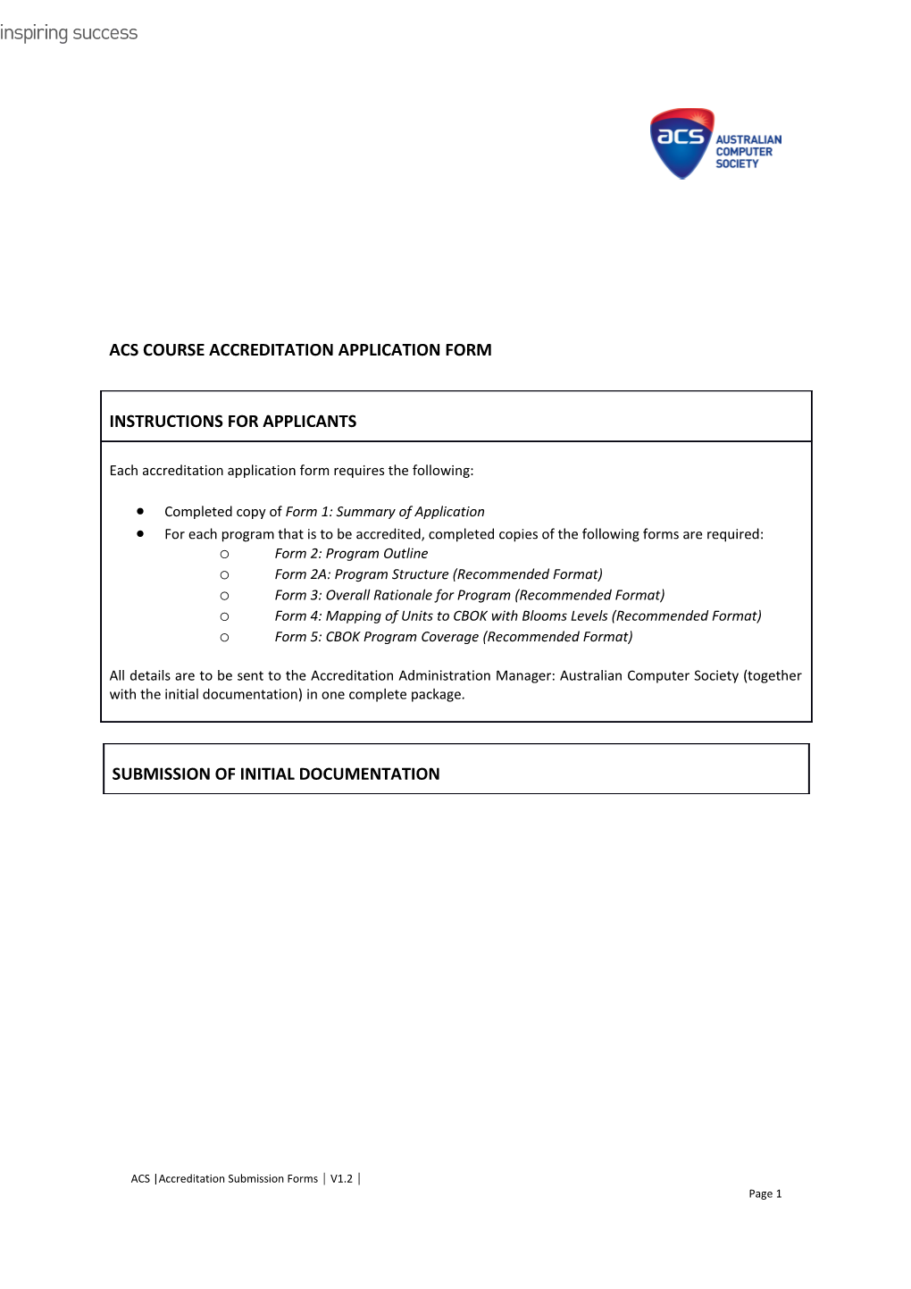 Acs Course Accreditation Application Form