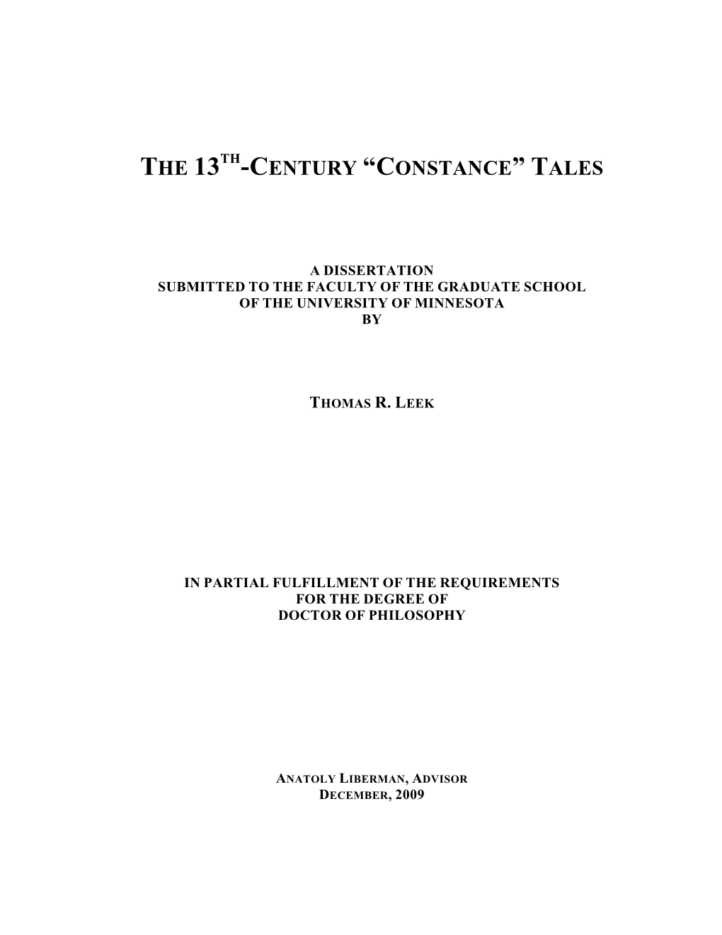 The 13 -Century “Constance” Tales