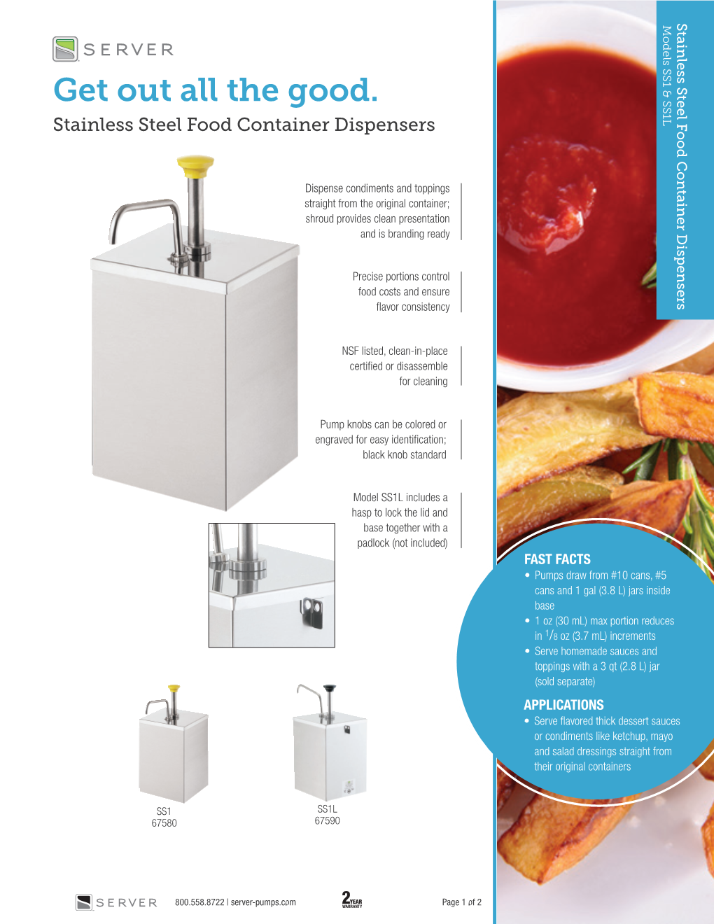 Stainless Steel Condiment Dispensers | Spec Sheet