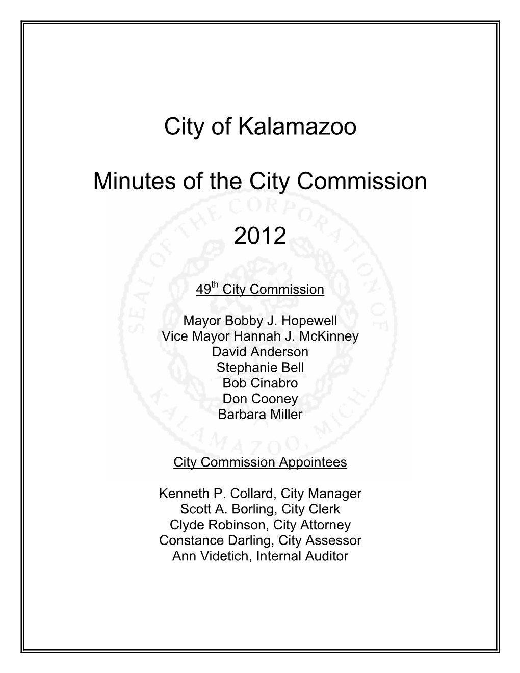 City of Kalamazoo Minutes of the City Commission 2012