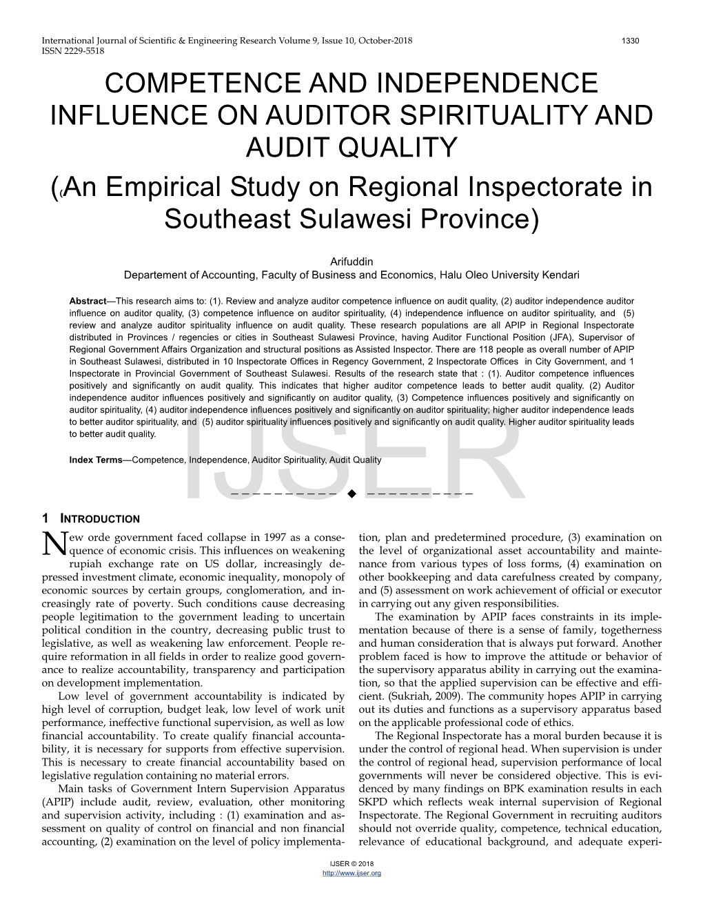 Competence and Independence Influence on Auditor Spirituality and Audit Quality