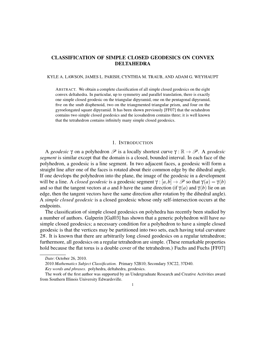 Classification of Simple Closed Geodesics on Convex Deltahedra