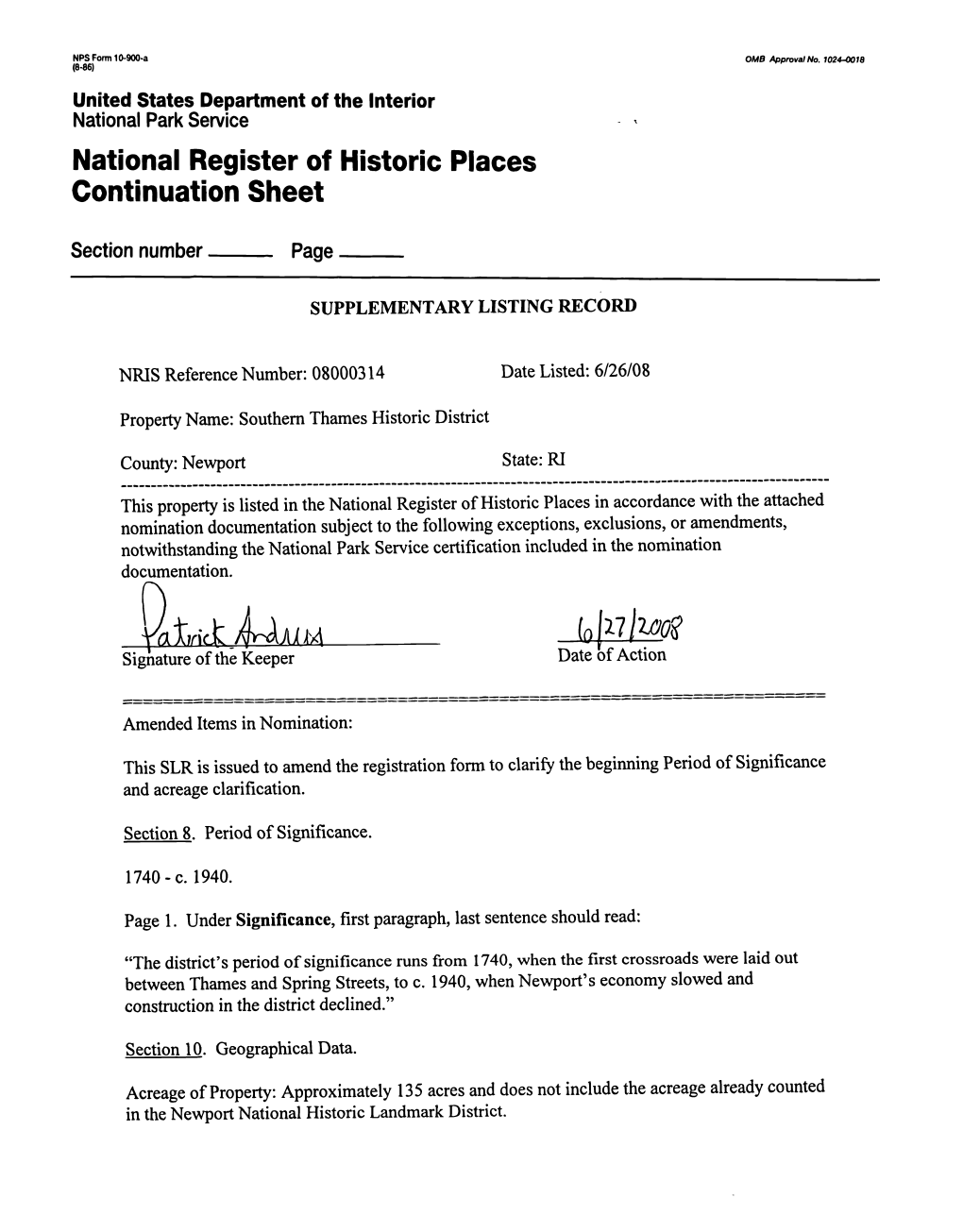 National Register of Historic Places Continuation Sheet