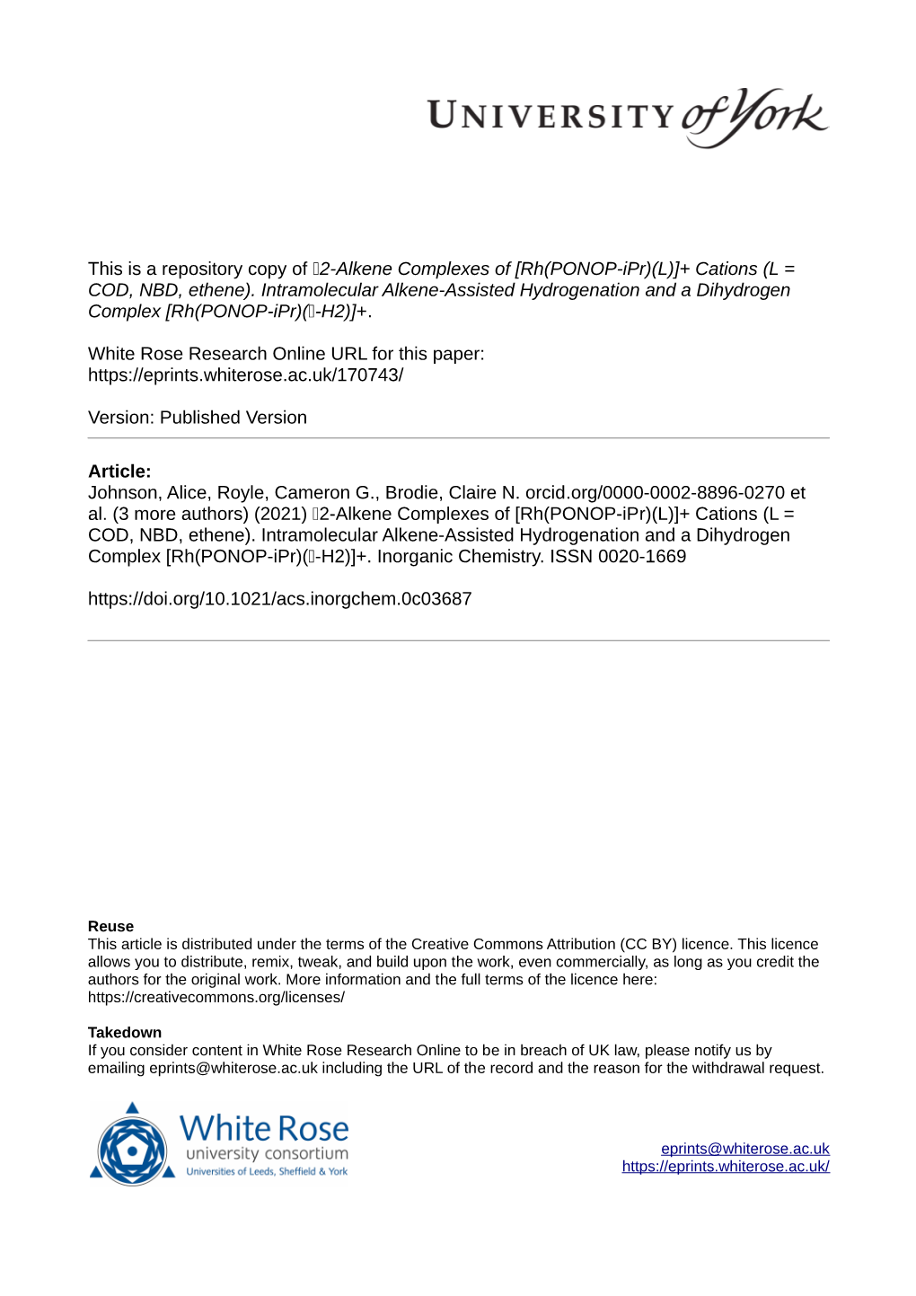 2-Alkene Complexes of [Rh(PONOP-Ipr)(L)]+ Cations (L = COD, NBD, Ethene)