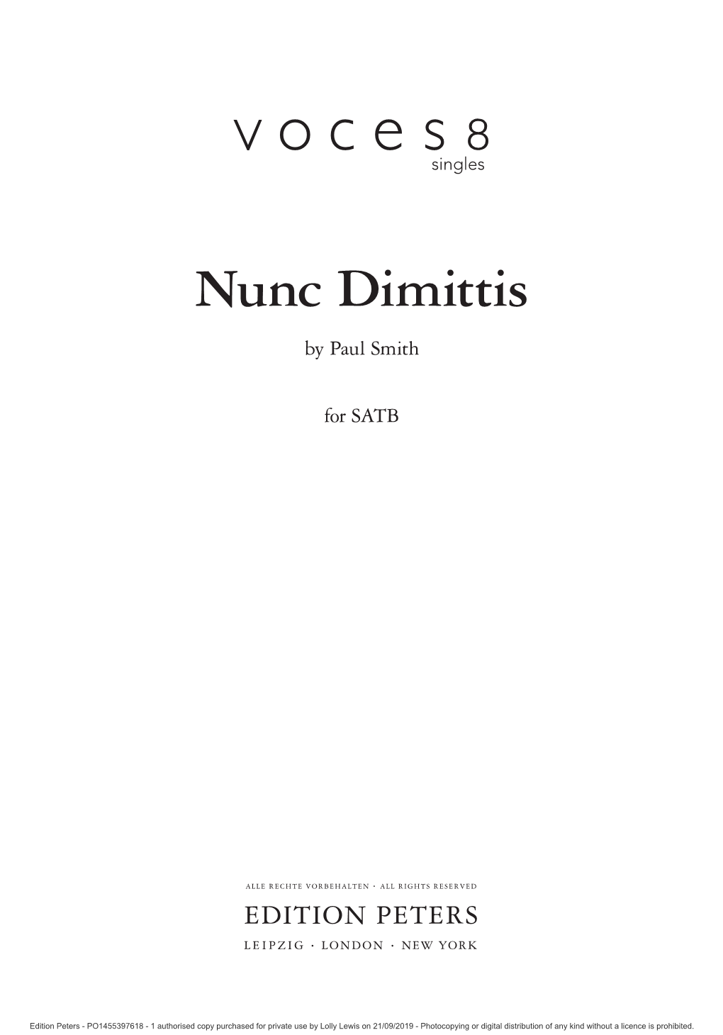 Nunc Dimittis by Paul Smith