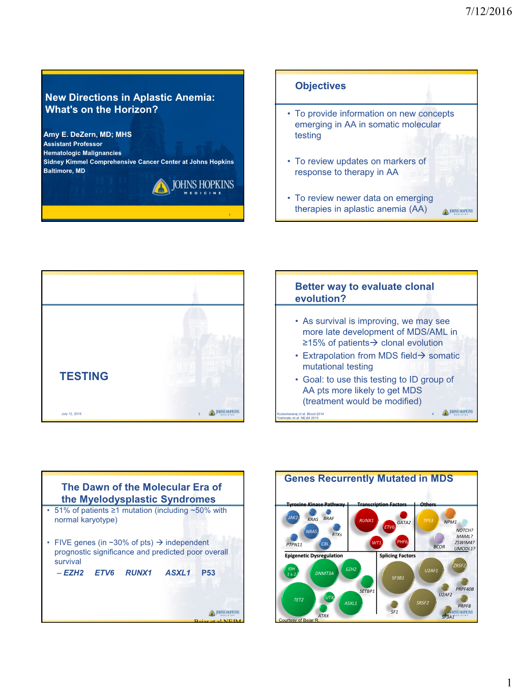 New Directions in Aplastic Anemia: What's on the Horizon? • to Provide Information on New Concepts Emerging in AA in Somatic Molecular Amy E