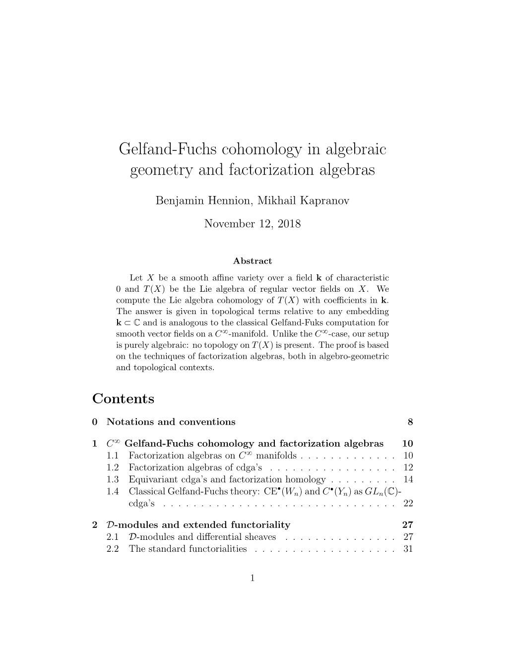Gelfand-Fuchs Cohomology in Algebraic Geometry and Factorization Algebras