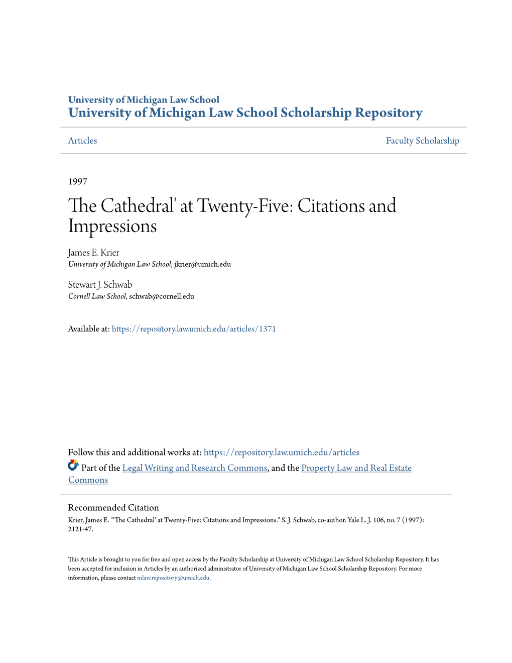 The Cathedral' at Twenty-Five: Citations and Impressions